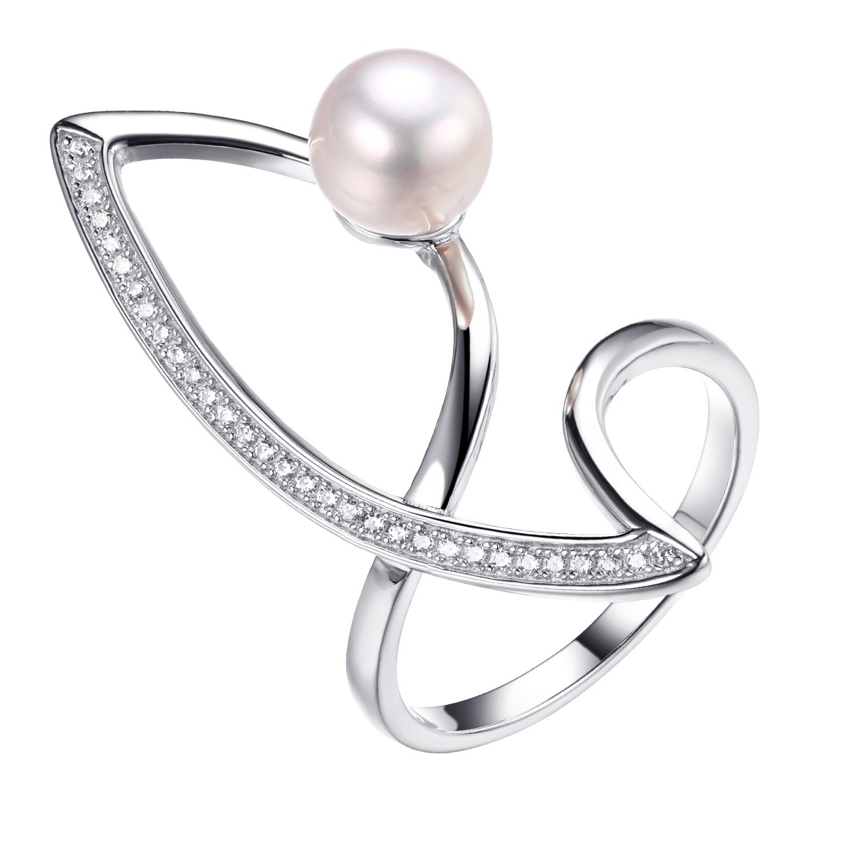 Кольцо из серебра с камнем Жемчуг, Фианит фото, цены