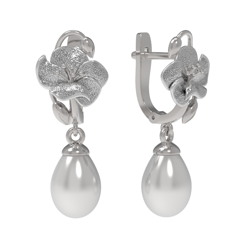 Серьги из серебра с камнем Жемчуг фото, цены