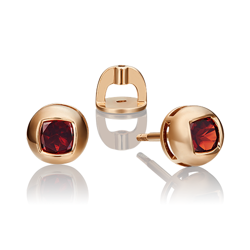 Пуссеты из золота с камнем Гранат фото, цены