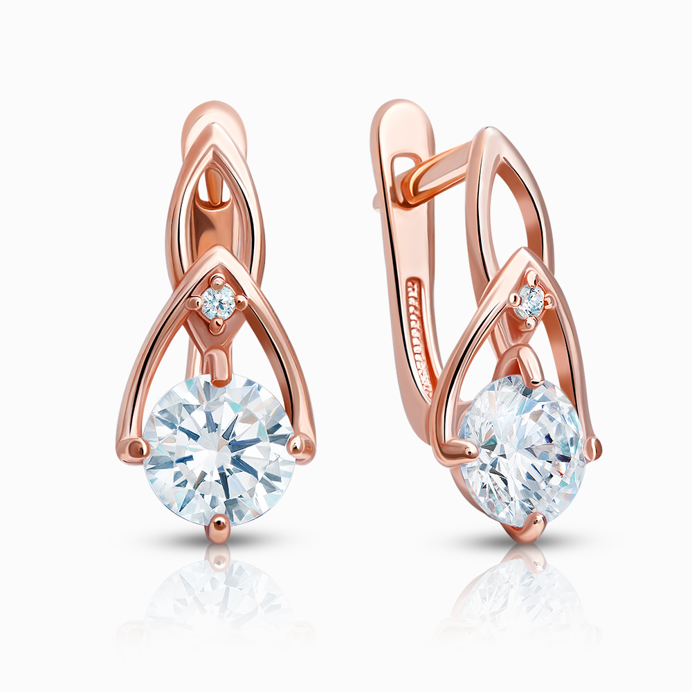 Серьги из позолота с камнем Фианит фото, цены