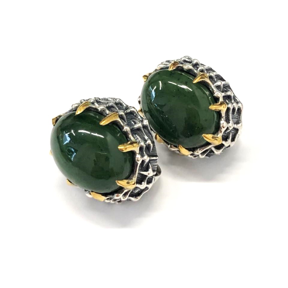 Серьги из серебра с камнем Нефрит фото, цены