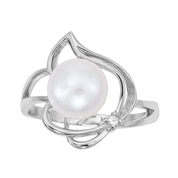 Кольцо из серебра с камнем Жемчуг, Фианит фото, цены