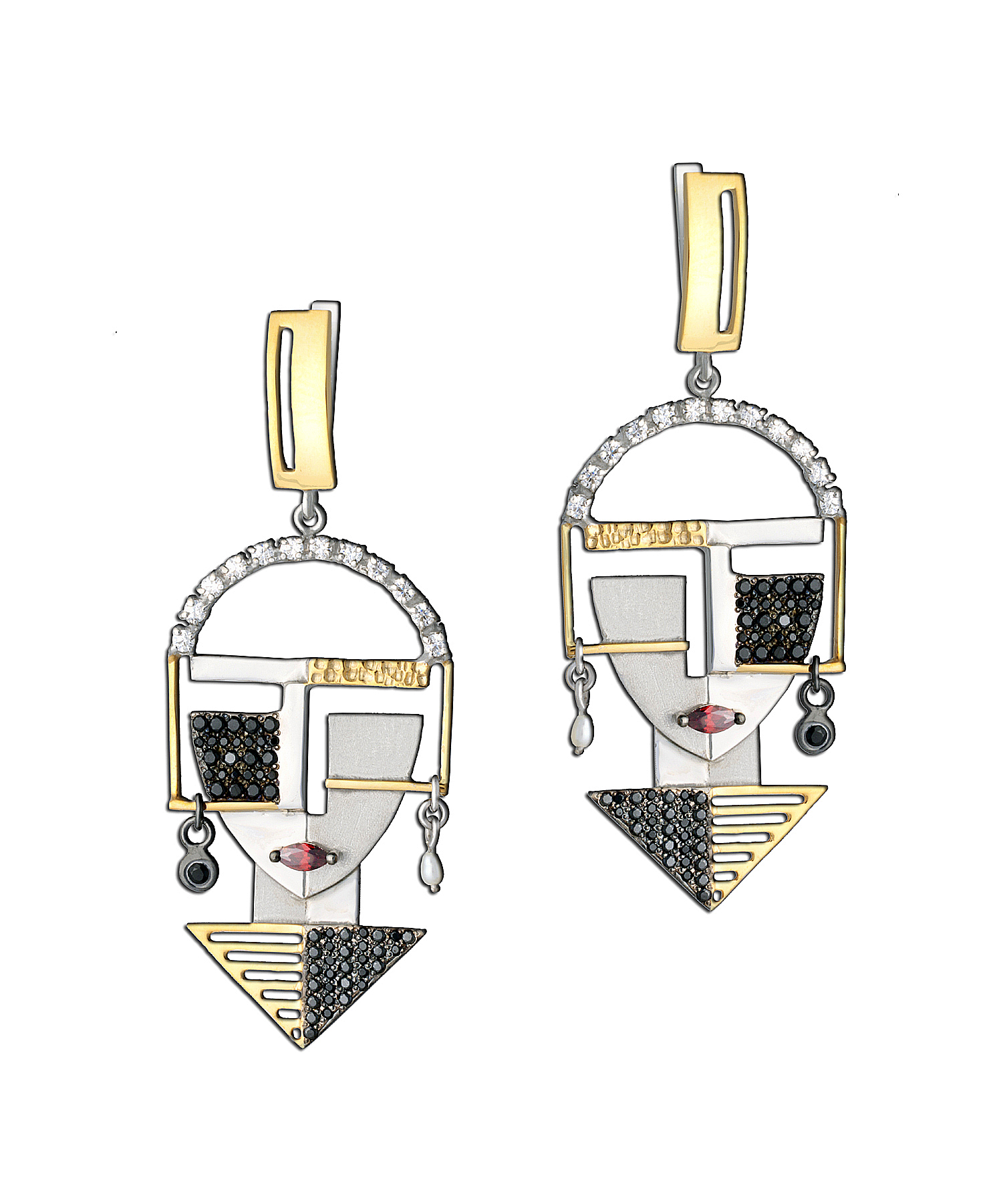 Серьги из серебра с камнем Жемчуг, Фианит фото, цены