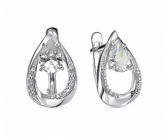 Серьги из серебра с камнем Фианит фото, цены