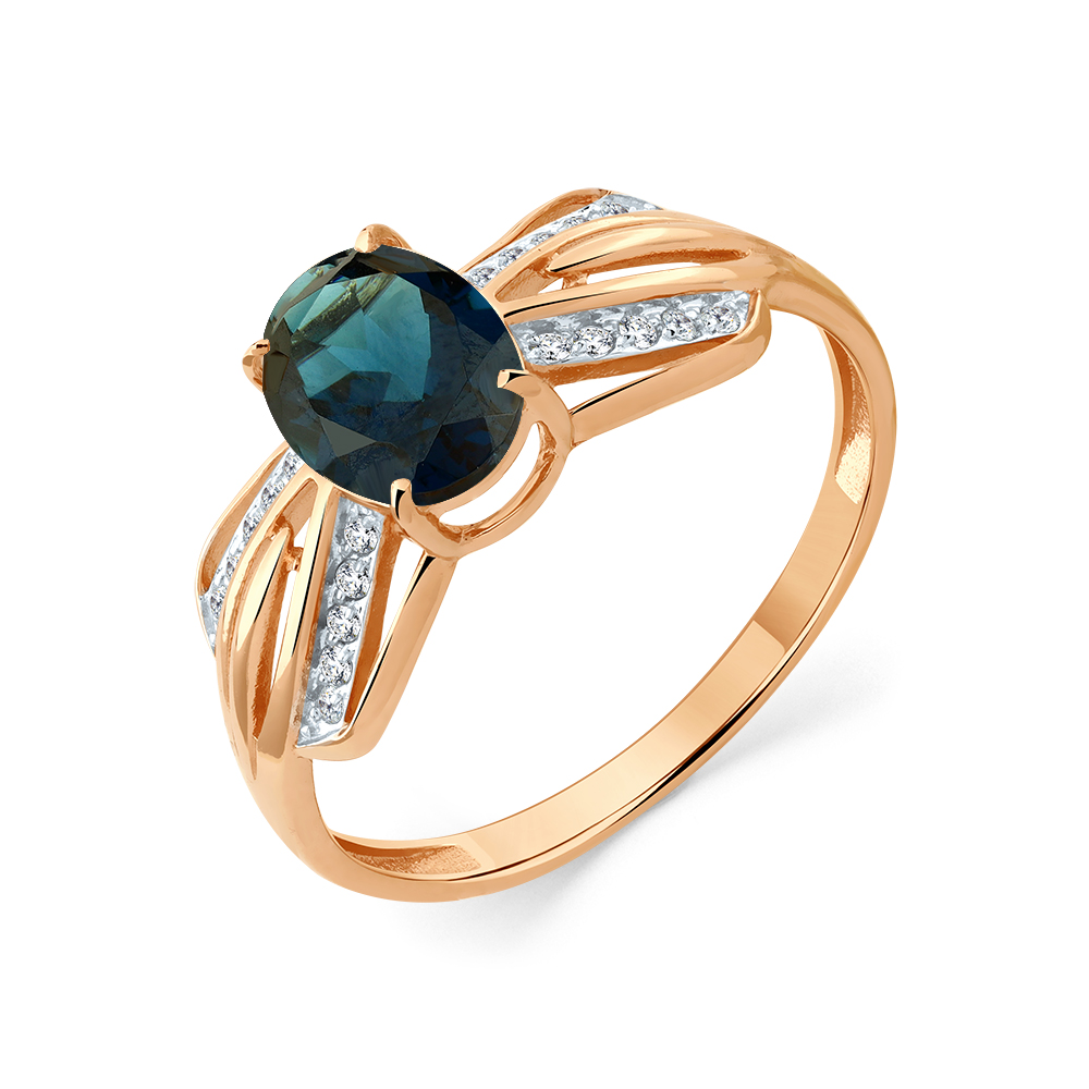 Кольцо из золота с камнем Лондон топаз, Фианит фото, цены