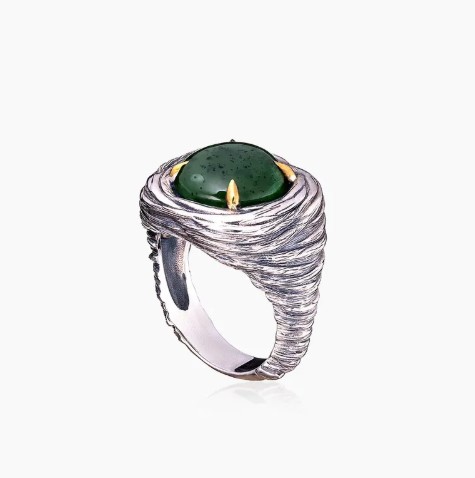 Кольцо из серебра с камнем Нефрит фото, цены