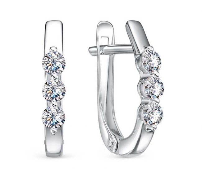 Серьги из серебра с камнем Фианит фото, цены