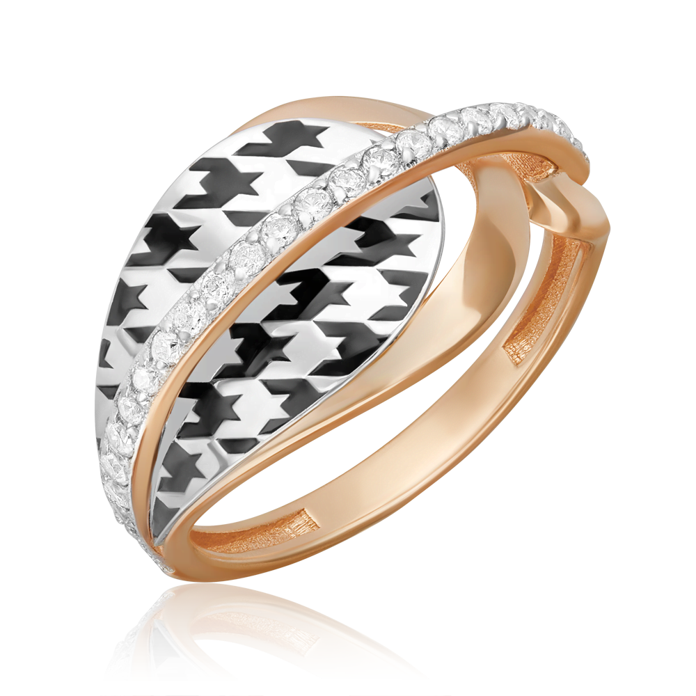 Кольцо из золота с камнем Фианит, вставками эмали фото, цены