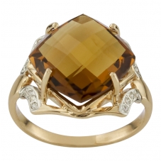 Кольцо из золота с камнем Цитрин, Куб цирконий фото, цены