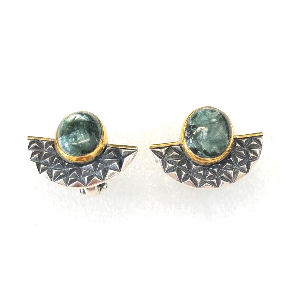 Серьги из серебра с камнем Серафинит фото, цены