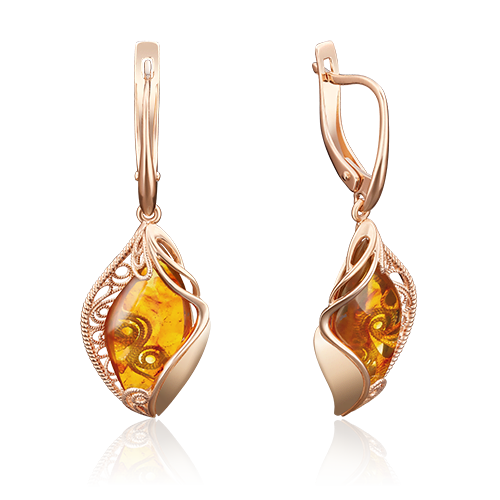 Серьги из золота с камнем Янтарь фото, цены