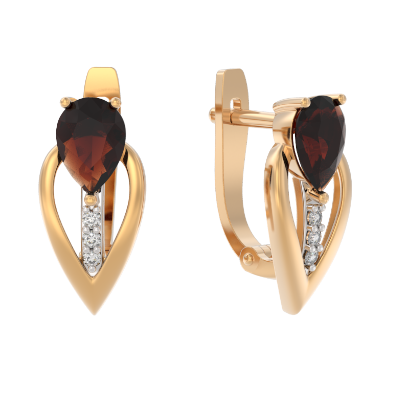Серьги из золота с камнем Гранат, Фианит фото, цены