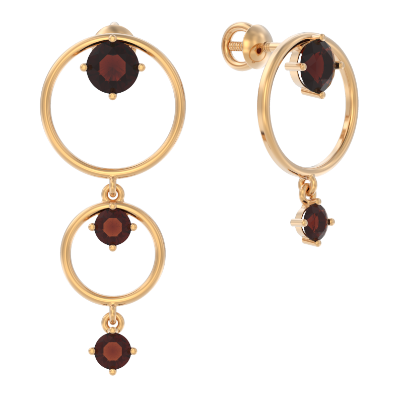 Пуссеты из золота с камнем Гранат фото, цены