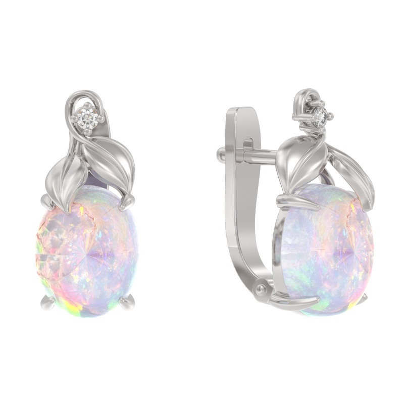 Серьги из серебра с камнем Фианит, Опал иск. фото, цены