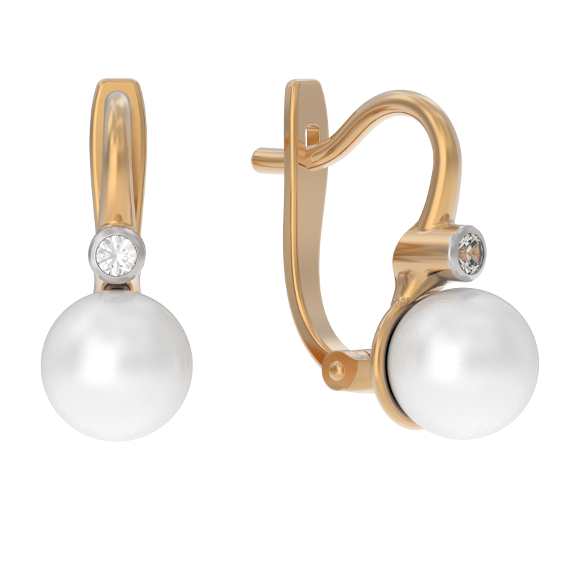 Серьги из золота с камнем Жемчуг, Фианит фото, цены