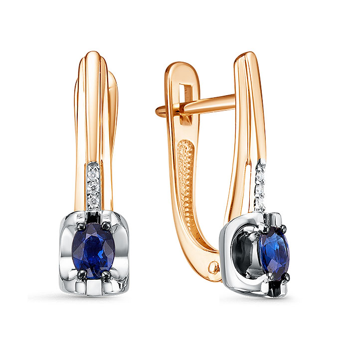 Серьги из золота с камнем Бриллиант, Сапфир фото, цены