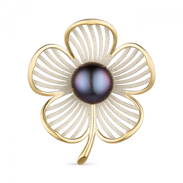 Брошь из серебра с камнем Жемчуг, вставками эмали фото, цены