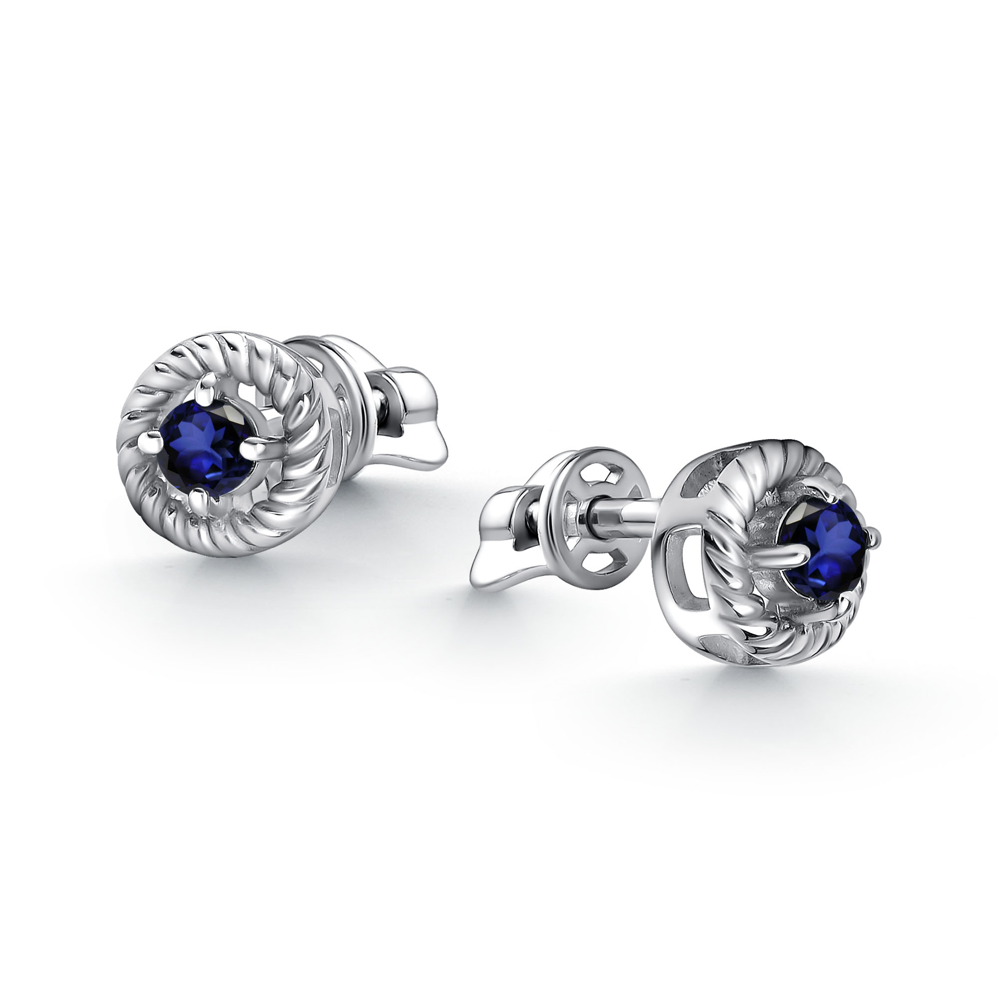 Пуссеты из серебра с камнем Сапфир фото, цены