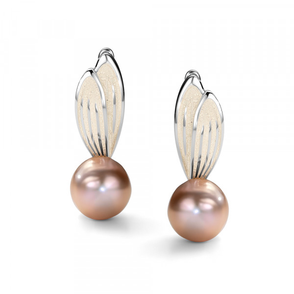 Серьги из серебра с камнем Жемчуг, вставками эмали фото, цены