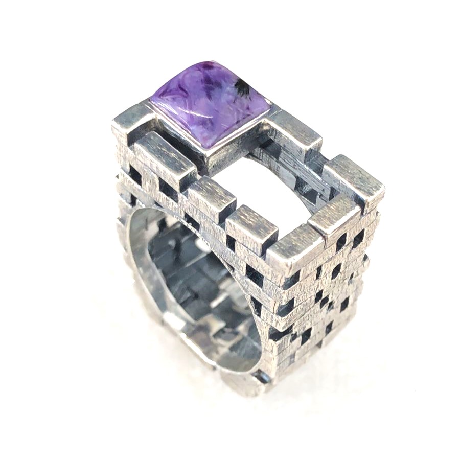 Кольцо из серебра с камнем Чароит фото, цены