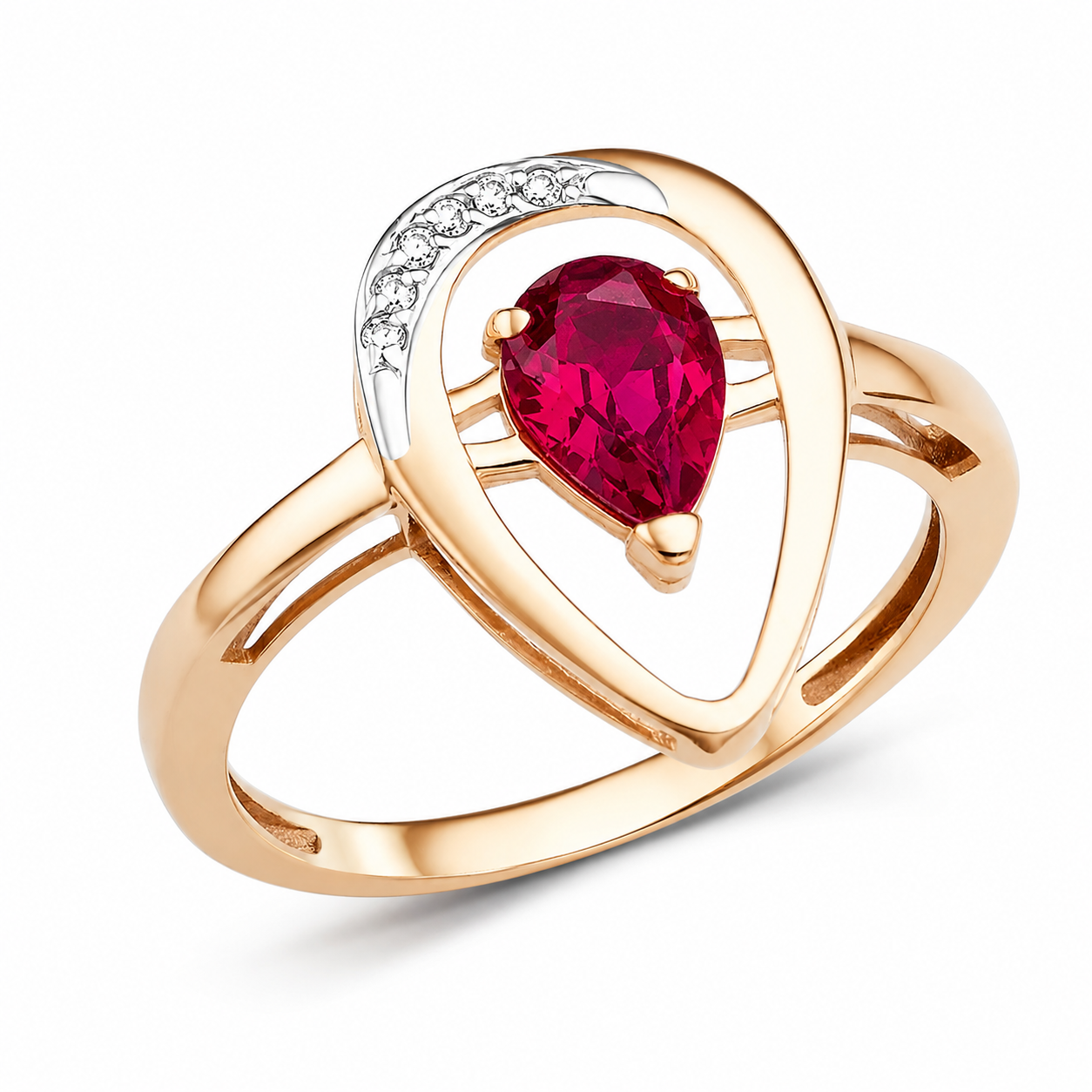 Кольцо из золота с камнем Фианит, Рубин синт фото, цены