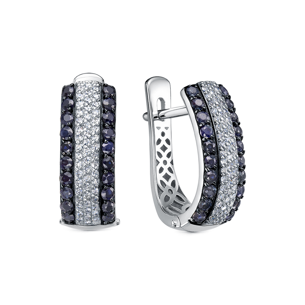 Серьги из золота с камнем Бриллиант, Сапфир фото, цены