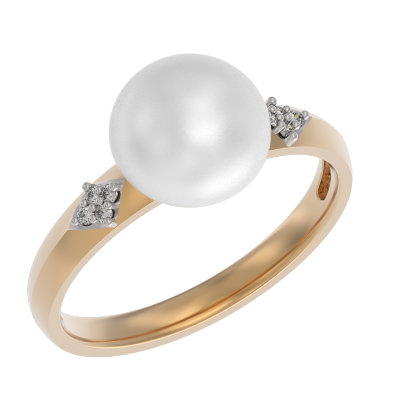 Кольцо из золота с камнем Жемчуг, Фианит фото, цены
