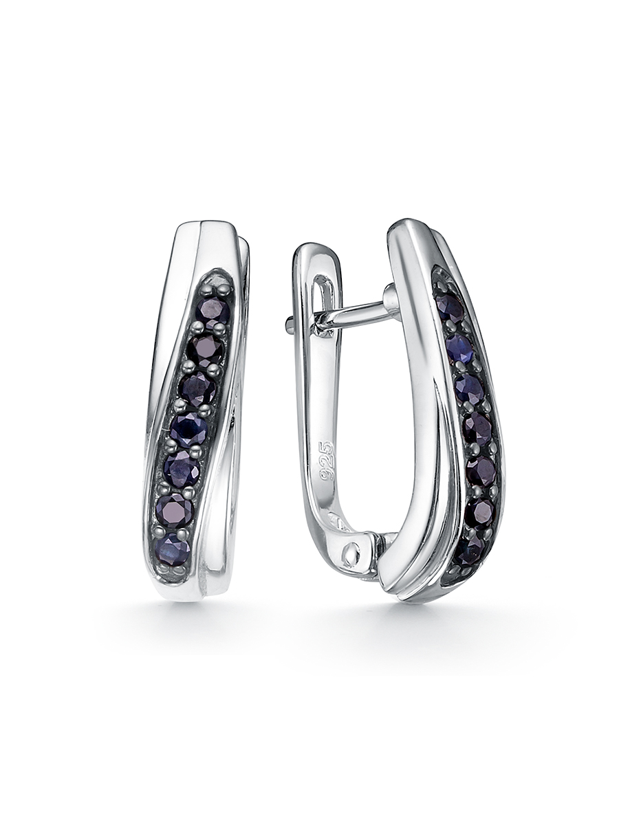 Серьги из серебра с камнем Сапфир фото, цены