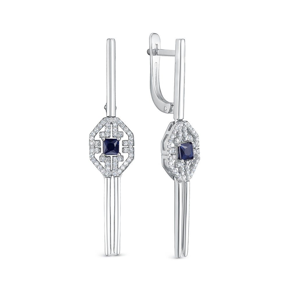 Серьги из золота с камнем Бриллиант, Сапфир фото, цены