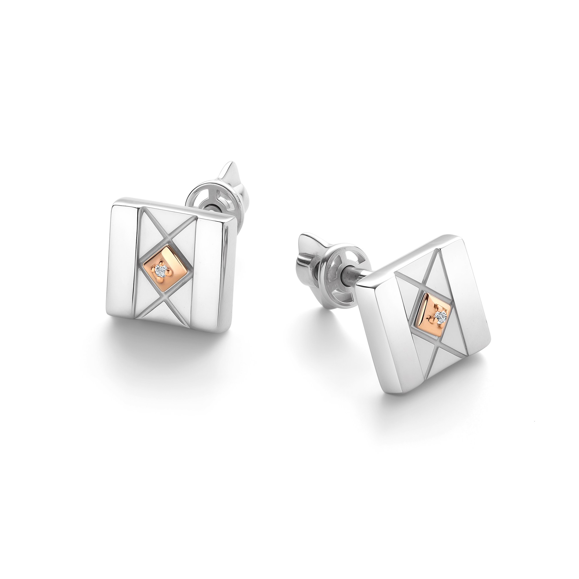 Пуссеты из серебра с камнем Бриллиант, вставками золота фото, цены