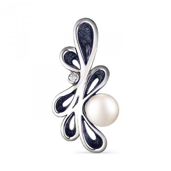 Подвеска из серебра с камнем Жемчуг, Фианит, вставками эмали фото, цены