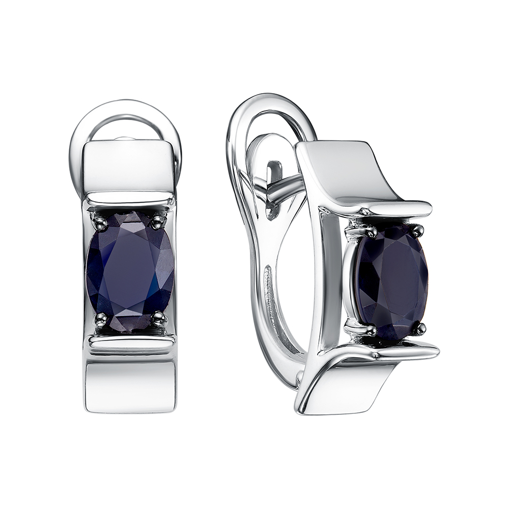 Серьги из серебра с камнем Сапфир фото, цены