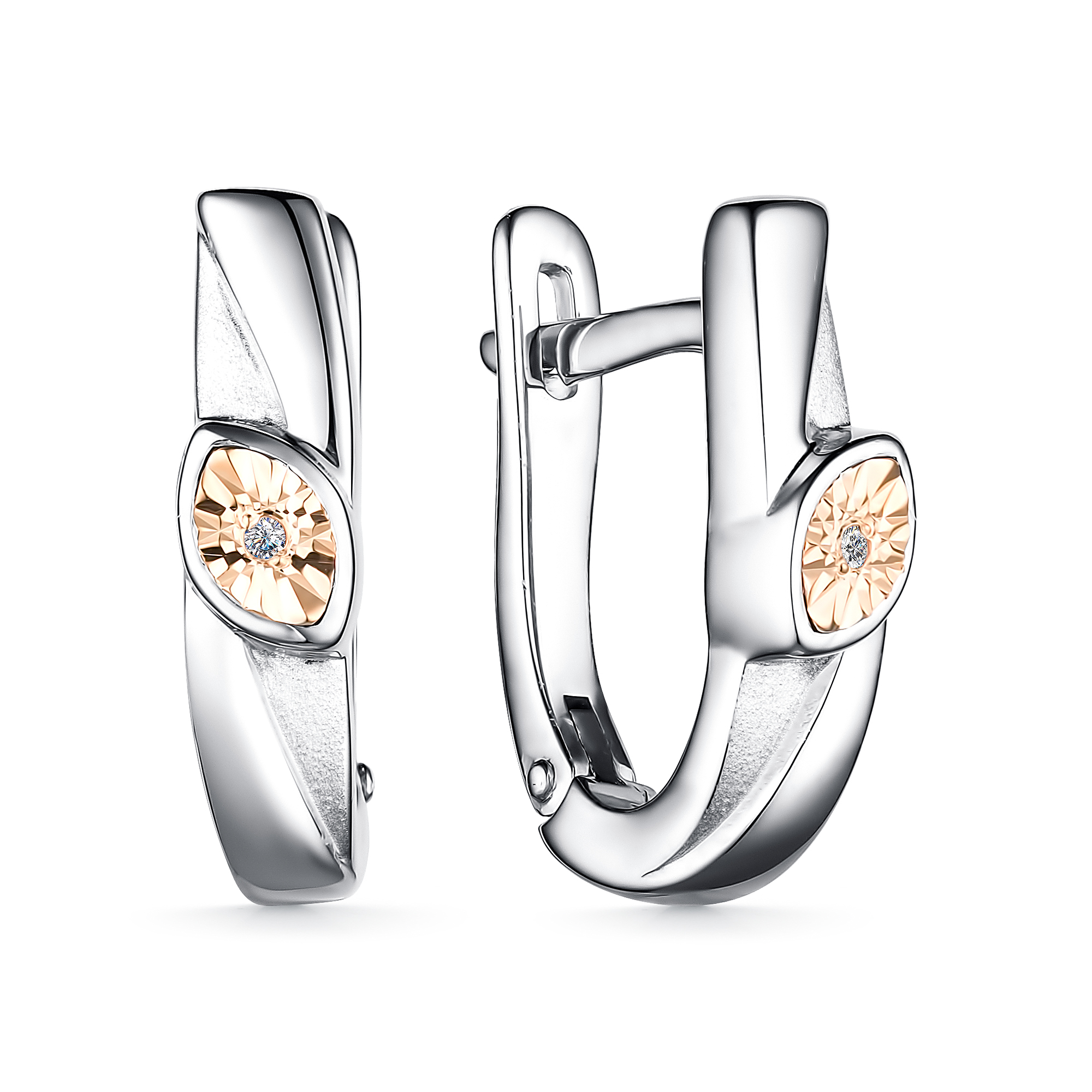 Серьги из серебра с камнем Бриллиант, вставками золота фото, цены