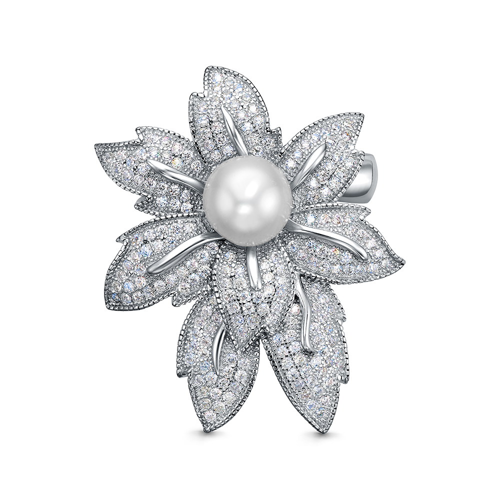 Брошь из серебра с камнем Циркон, Жемчуг речной фото, цены