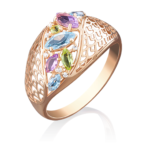 Кольцо из золота с камнем Топаз, аметист, Хризолит, Фианит фото, цены