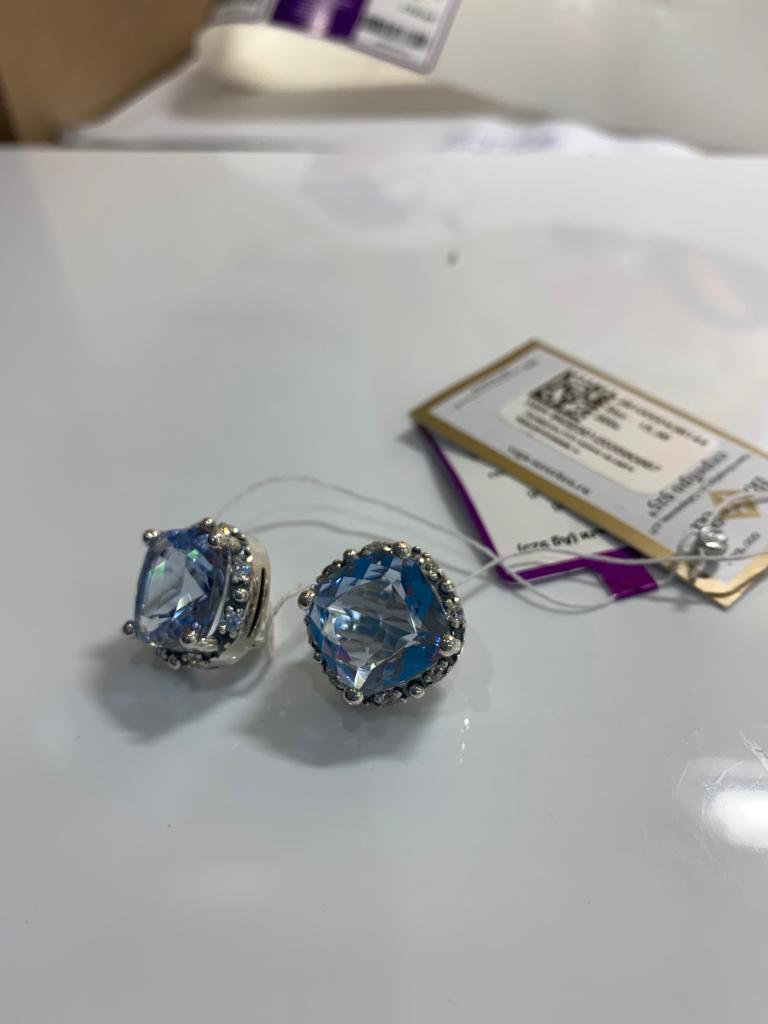 Серьги из серебра с камнем Аквамарин фото, цены