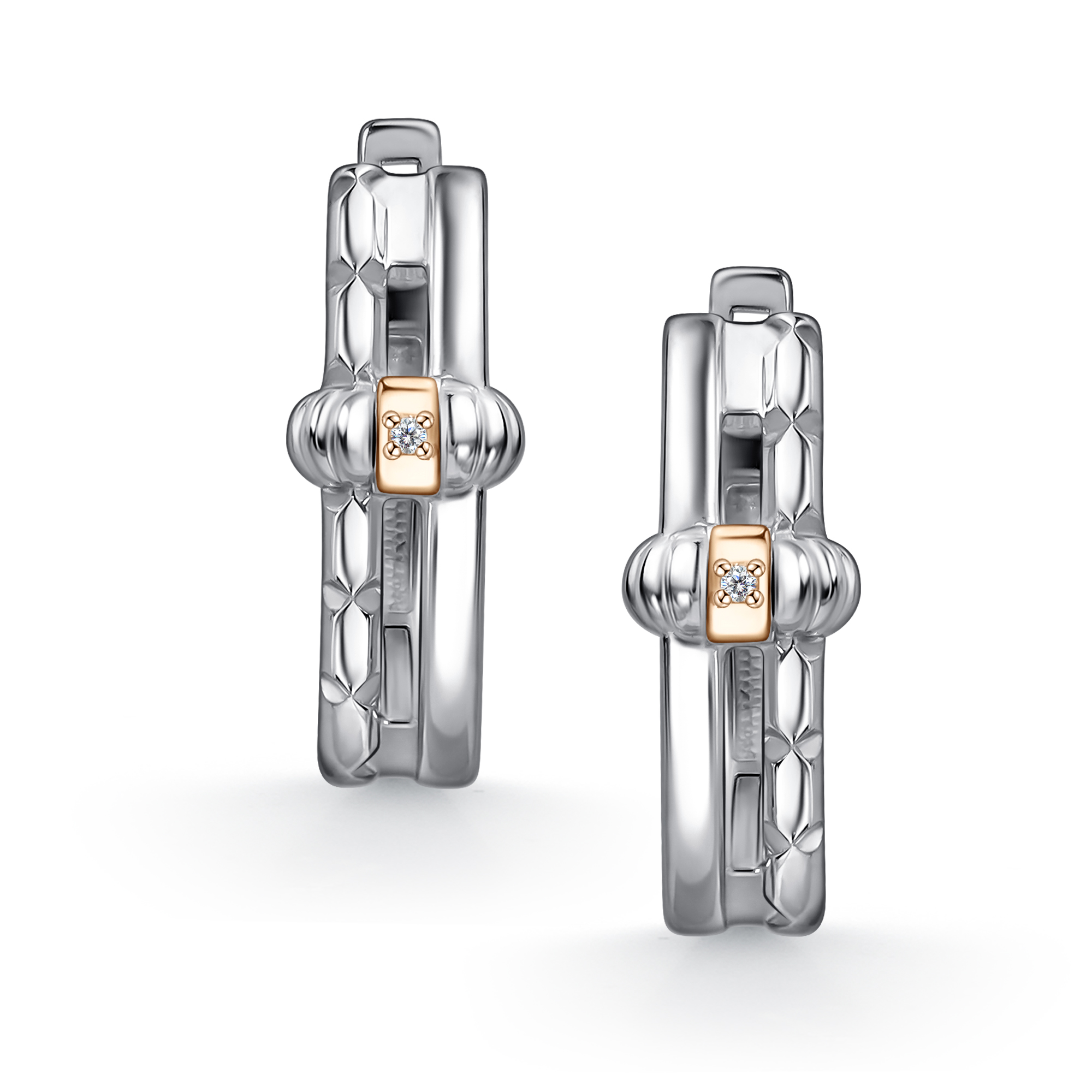 Серьги из серебра с камнем Бриллиант, вставками золота фото, цены