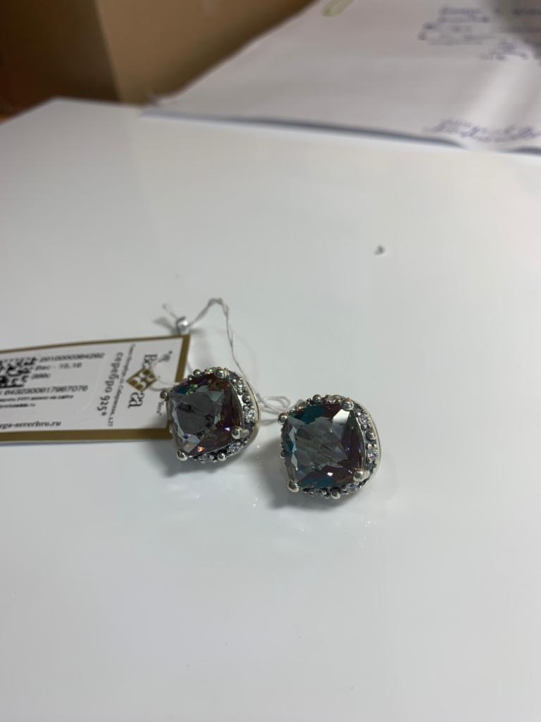 Серьги из серебра с камнем Аквамарин фото, цены