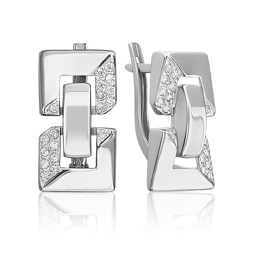 Серьги из серебра с камнем Фианит фото, цены