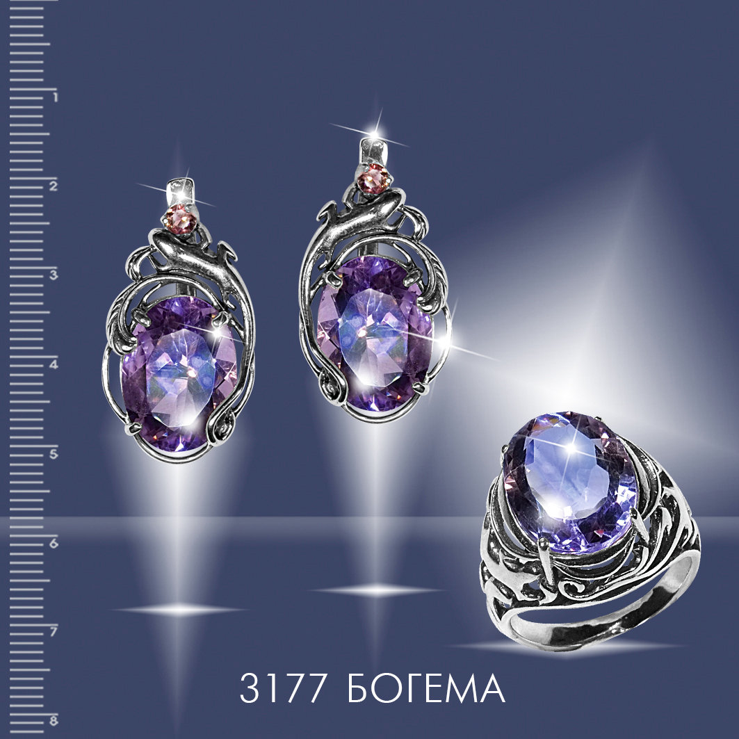 Серьги из серебра с камнем Хризолит, Кварц фото, цены