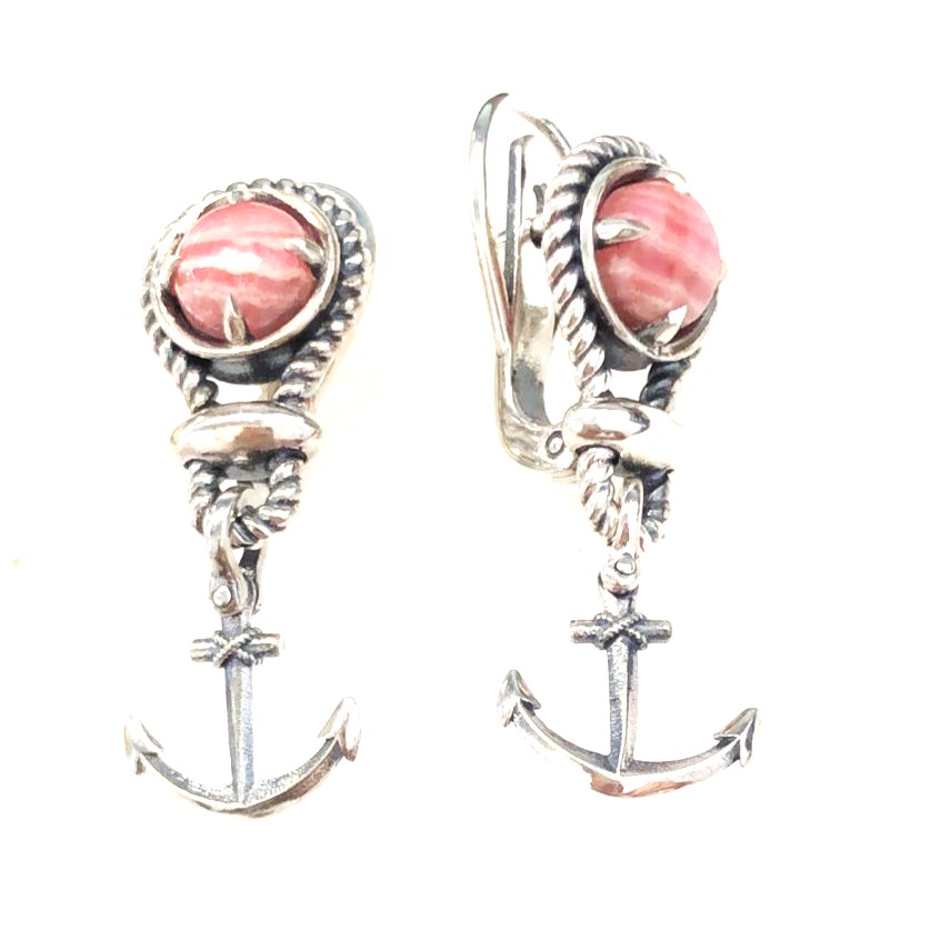 Серьги из серебра с камнем Родохрозит фото, цены