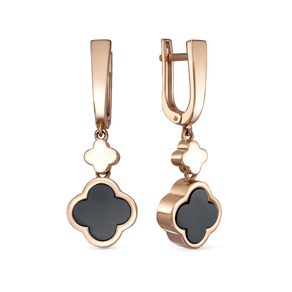 Серьги из золота с камнем Оникс фото, цены