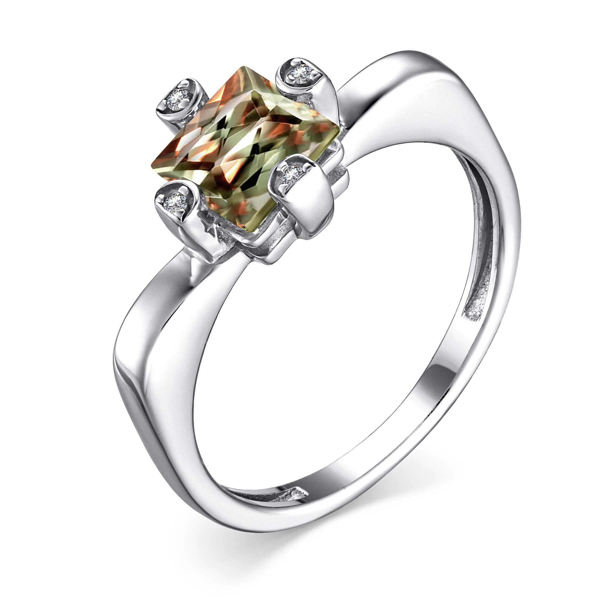 Кольцо из серебра с камнем Фианит, Султанит и.в. фото, цены