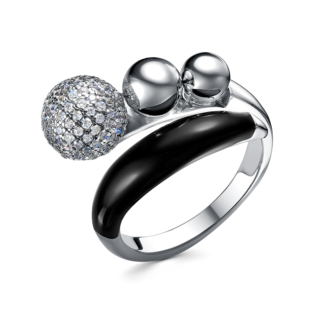 Кольцо из серебра с камнем вставками эмали, Циркон фото, цены