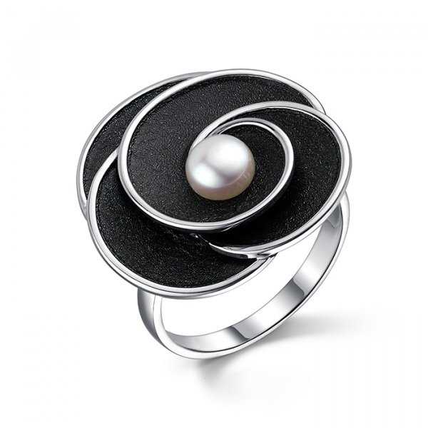 Кольцо из серебра с камнем Жемчуг, вставками эмали фото, цены