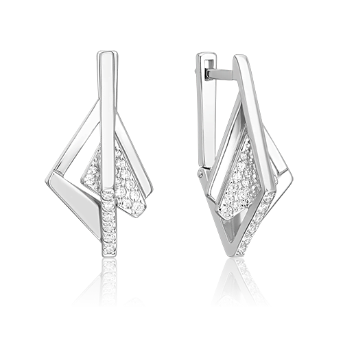 Серьги из серебра с камнем Фианит фото, цены