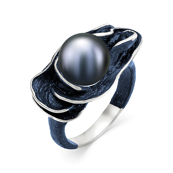 Кольцо из серебра с камнем Жемчуг, вставками эмали фото, цены