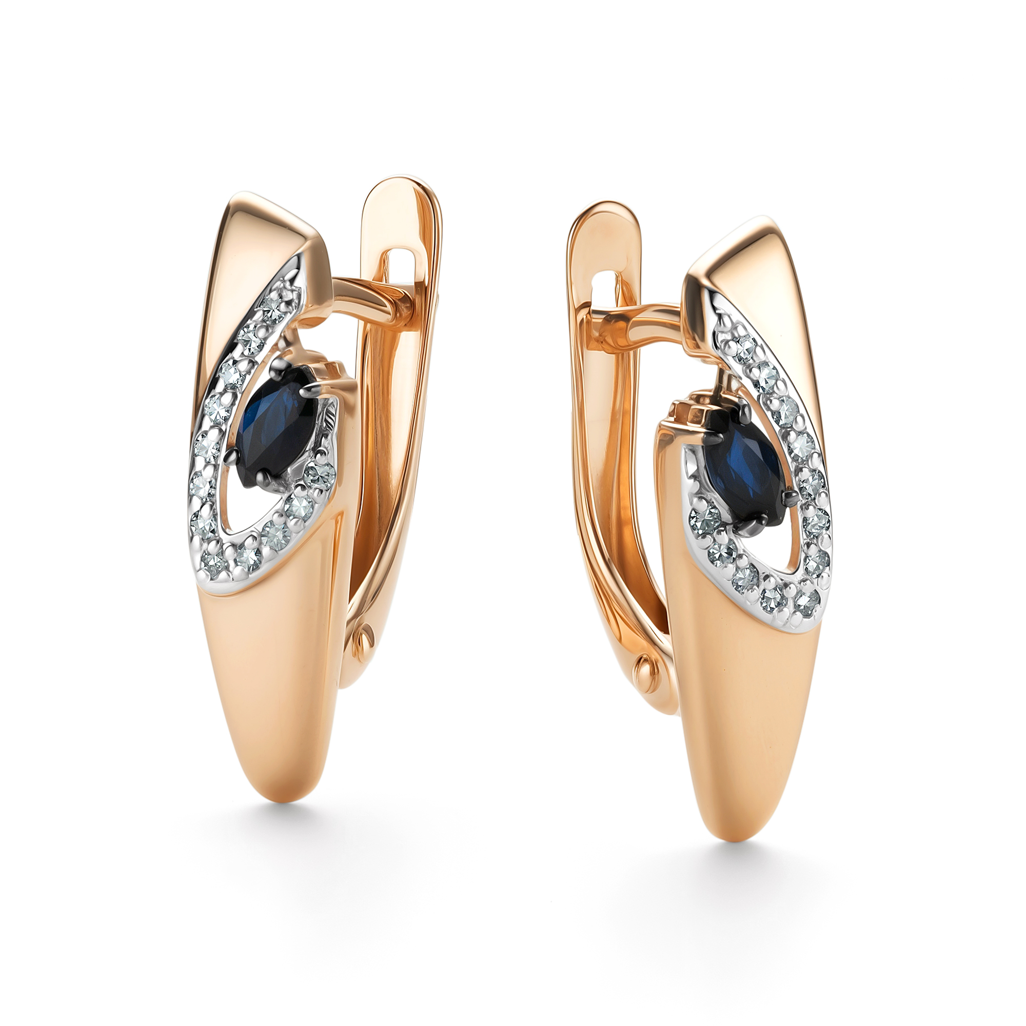 Серьги из золота с камнем Бриллиант, Сапфир фото, цены