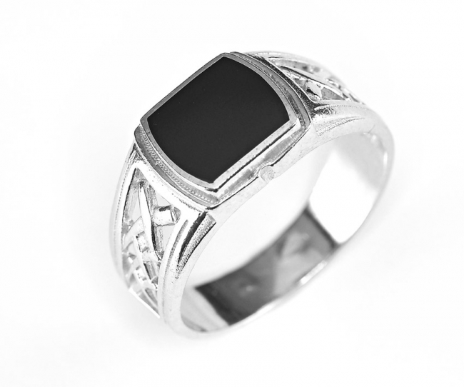 Печатка из серебра с камнем Обсидиан фото, цены