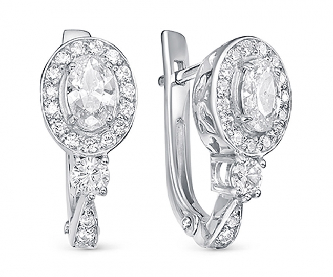 Серьги из серебра с камнем Фианит фото, цены